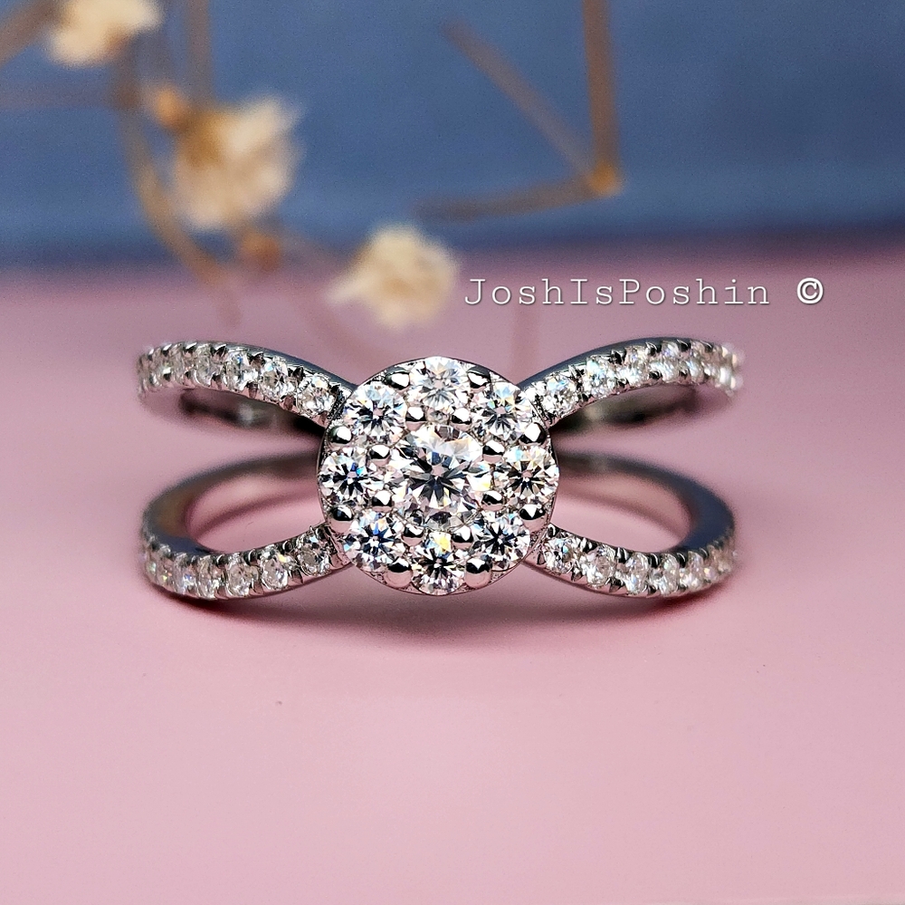 0.8CTW Full Moissanite Ring In Sterling Silver